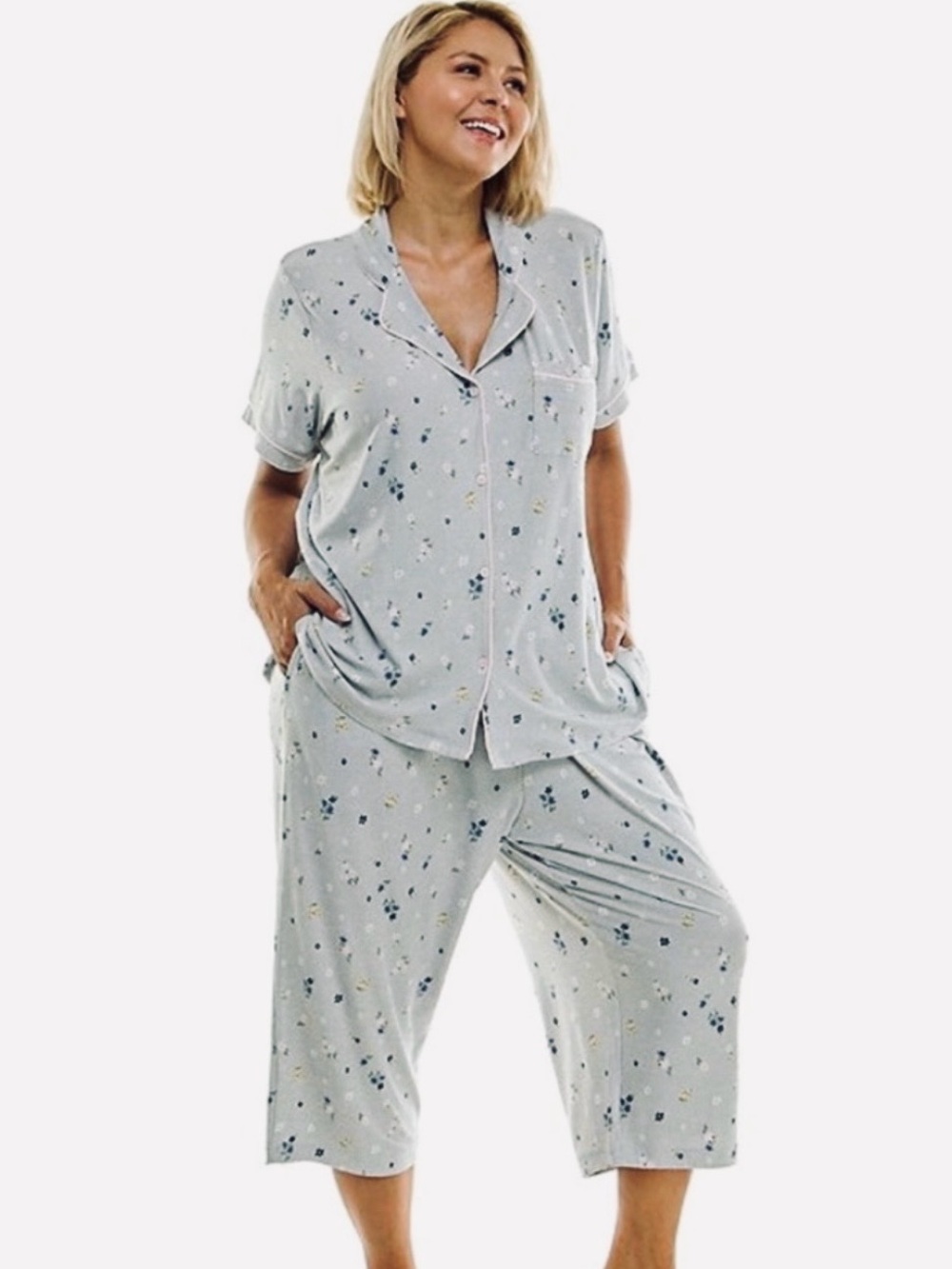 croft & barrow Light Gray Floral Short-Sleeve Pajama Set
